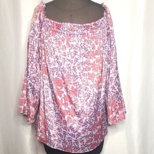 Zac & Rachel Women's Lavender Floral Top with smocked neckline, size XL